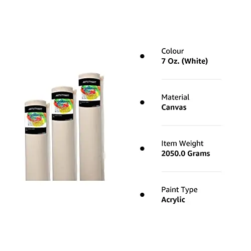 ARTISTMART Painting Drawing and Sketch Accessories Primed Painting Canvas Roll (36" x 5 MTR, 7 Oz. (White))