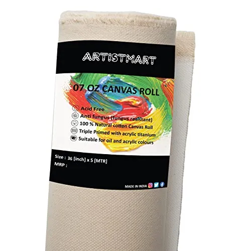 ARTISTMART Painting Drawing and Sketch Accessories Primed Painting Canvas Roll (36" x 5 MTR, 7 Oz. (White))