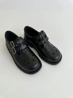 Black double straps with velcro school shoe chunky sole (4)