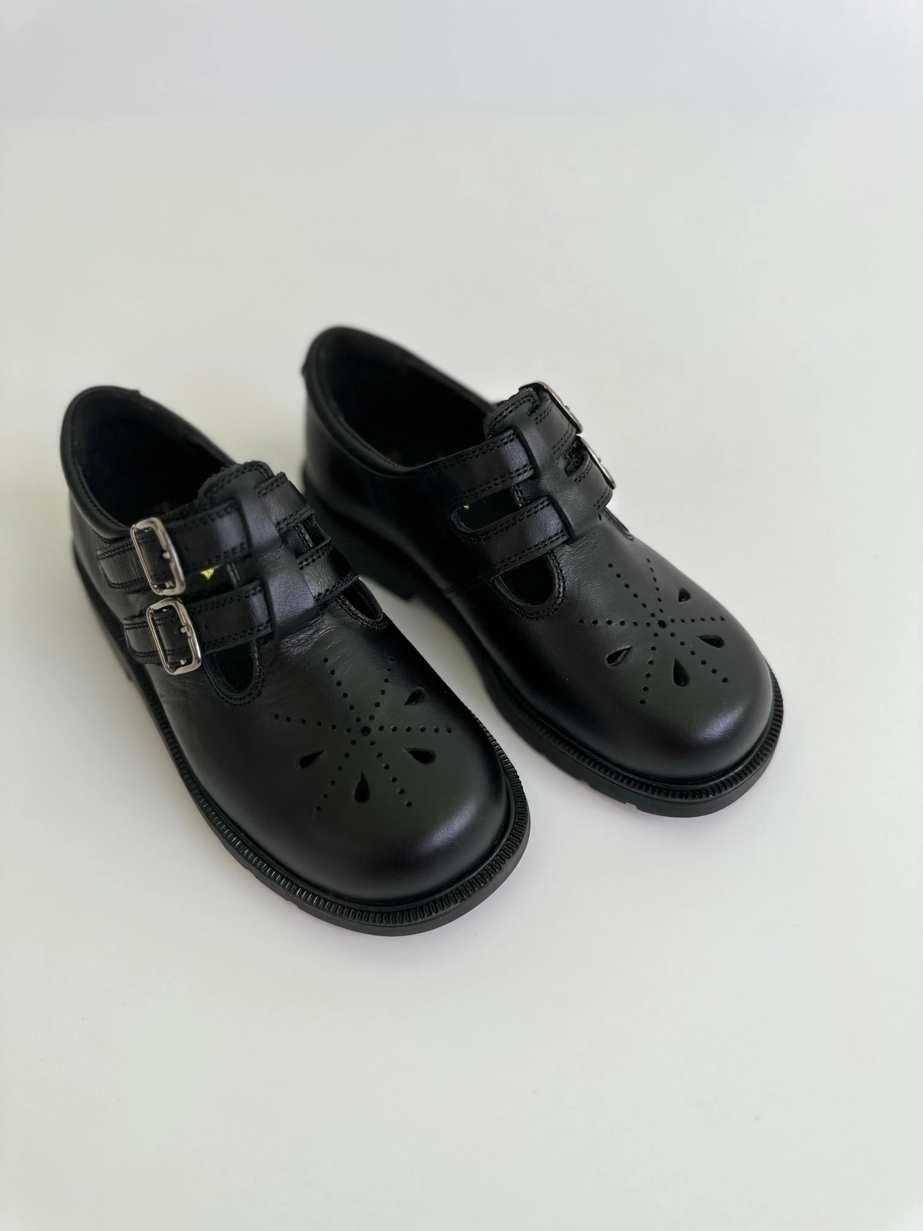 Black double straps with velcro school shoe chunky sole (4)