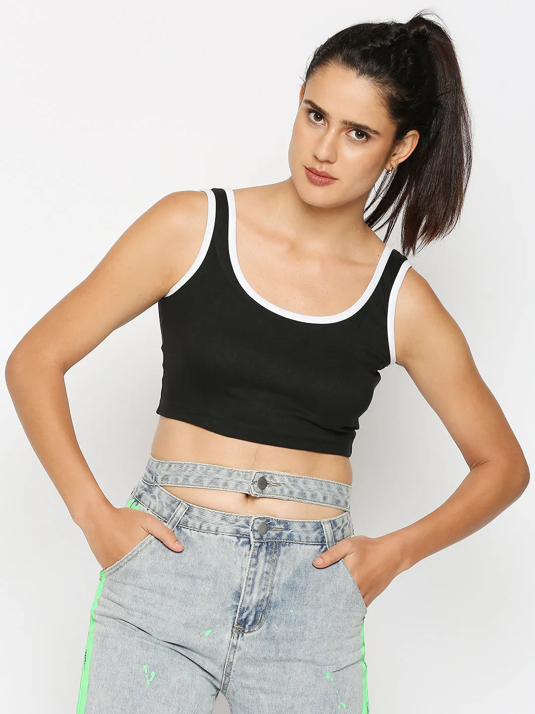 Disrupt Scoop Neck Slim Fit Sleevelees Black Top