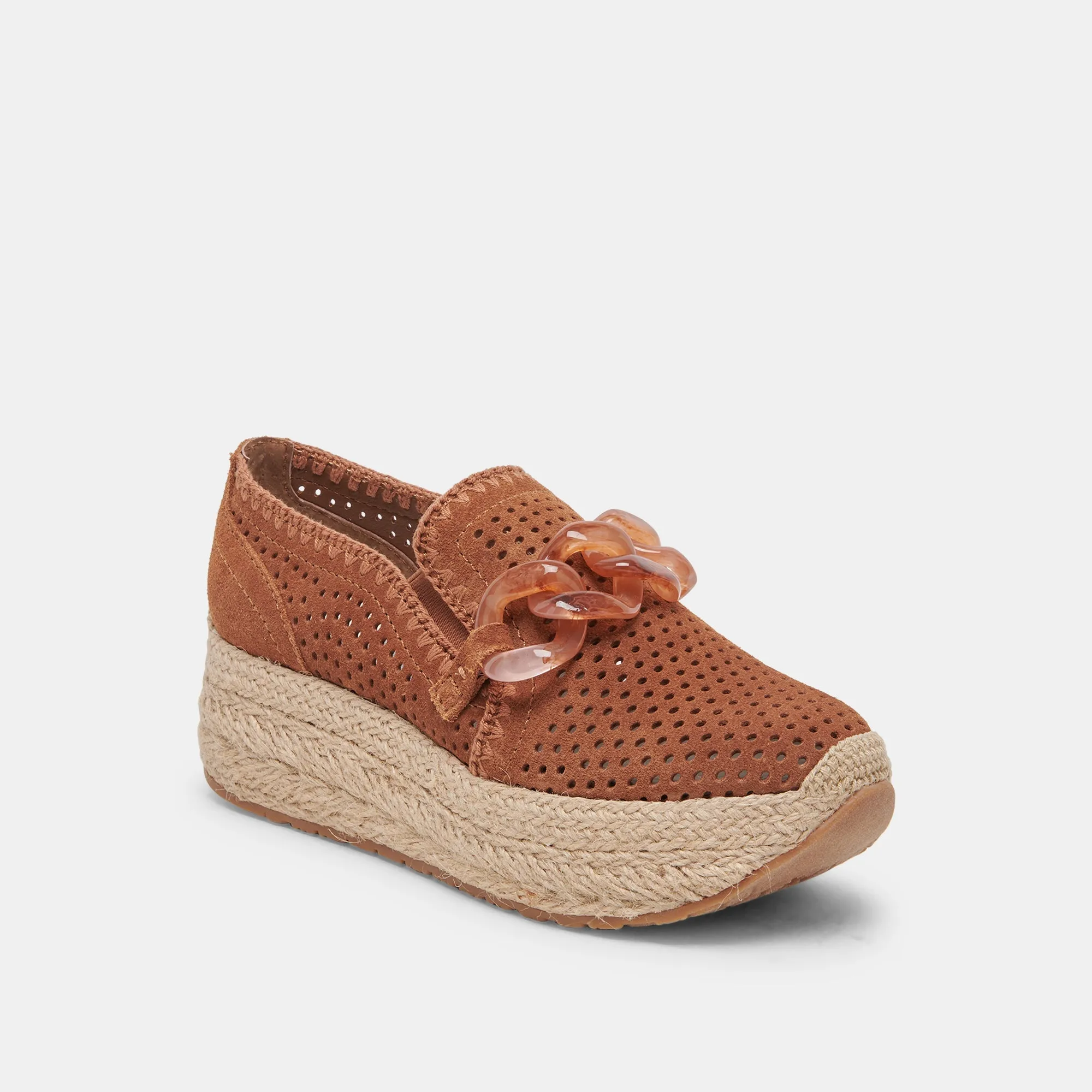 Dolce Vita Jhenee Espadrille Sneakers in Pecan Perforated Suede