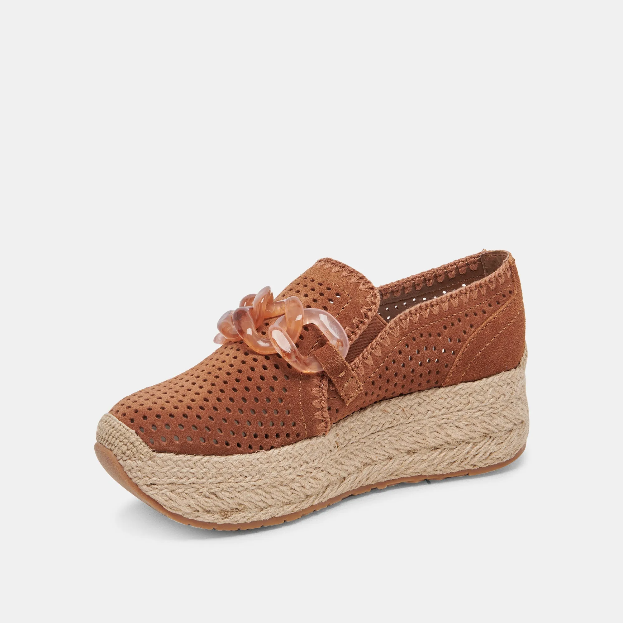 Dolce Vita Jhenee Espadrille Sneakers in Pecan Perforated Suede