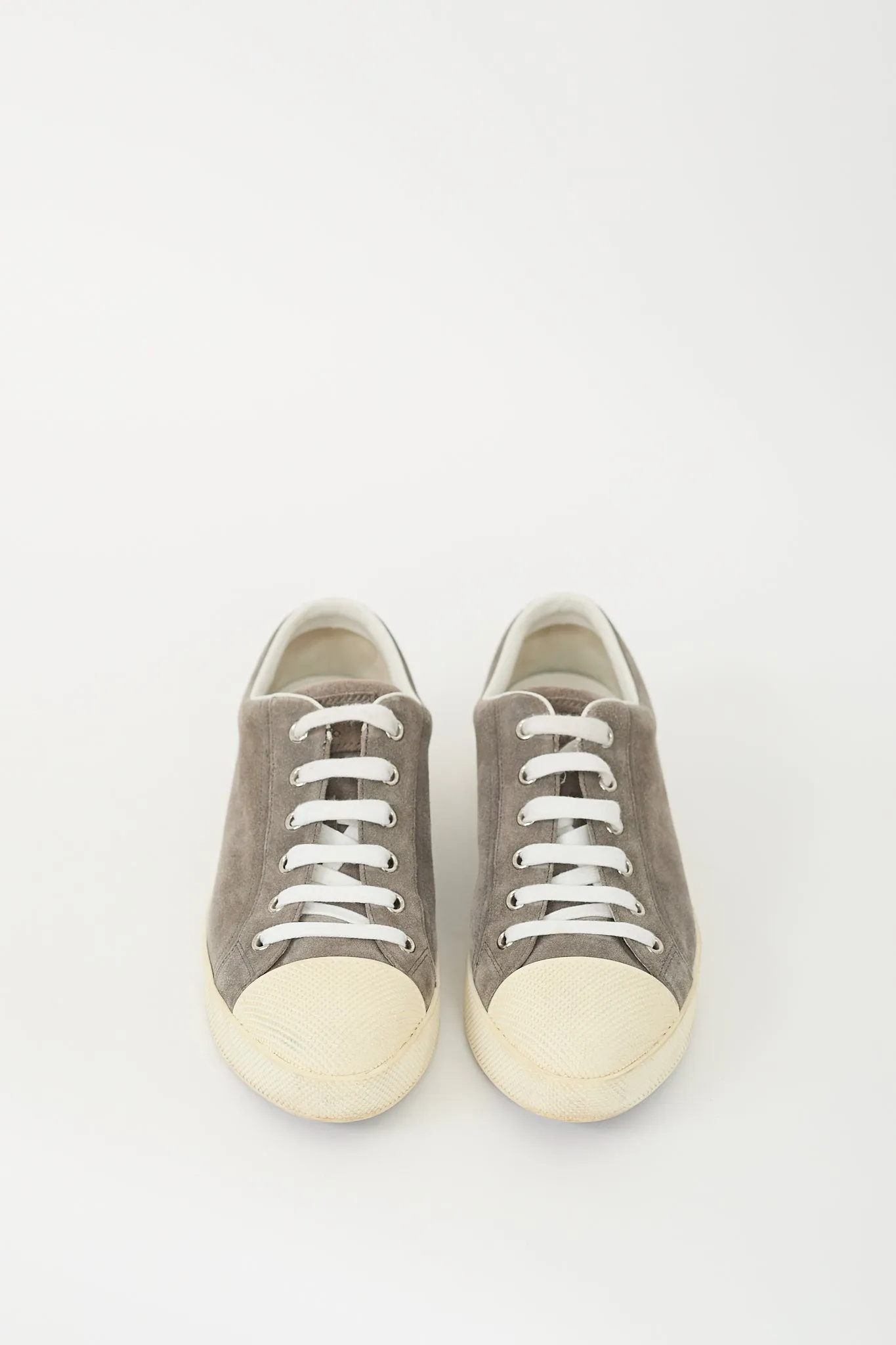 Grey Suede Low Top Platform Sneaker