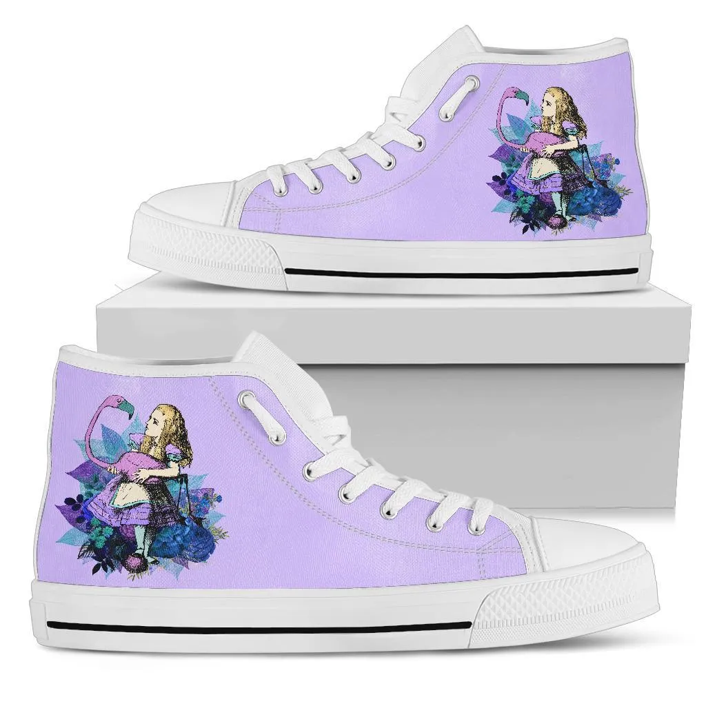 High Top Sneakers - Alice in Wonderland Gifts #22 White/Purple | Birthday Gifts, Gift Idea, Custom Sneakers Women, Custom Women's Sneakers