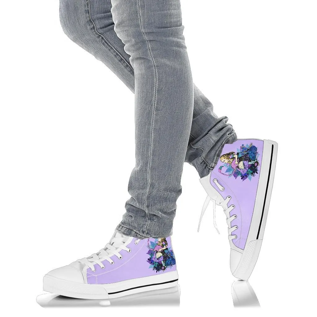 High Top Sneakers - Alice in Wonderland Gifts #22 White/Purple | Birthday Gifts, Gift Idea, Custom Sneakers Women, Custom Women's Sneakers