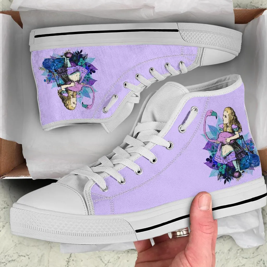 High Top Sneakers - Alice in Wonderland Gifts #22 White/Purple | Birthday Gifts, Gift Idea, Custom Sneakers Women, Custom Women's Sneakers