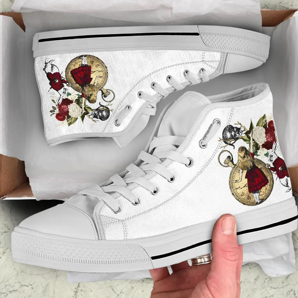 High Top Sneakers - Alice in Wonderland Gifts #32 White | Birthday Gifts, Gift Idea, Custom Sneakers Women, Custom Women's Sneakers