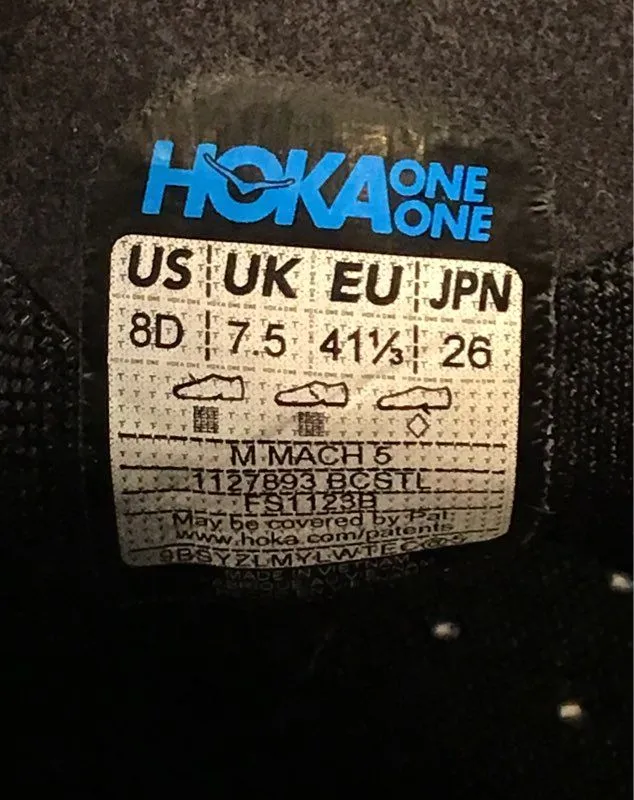 Hoka One One Men's Mach 5 1127893 BCSTL Black Athletic Shoes - Size 8D