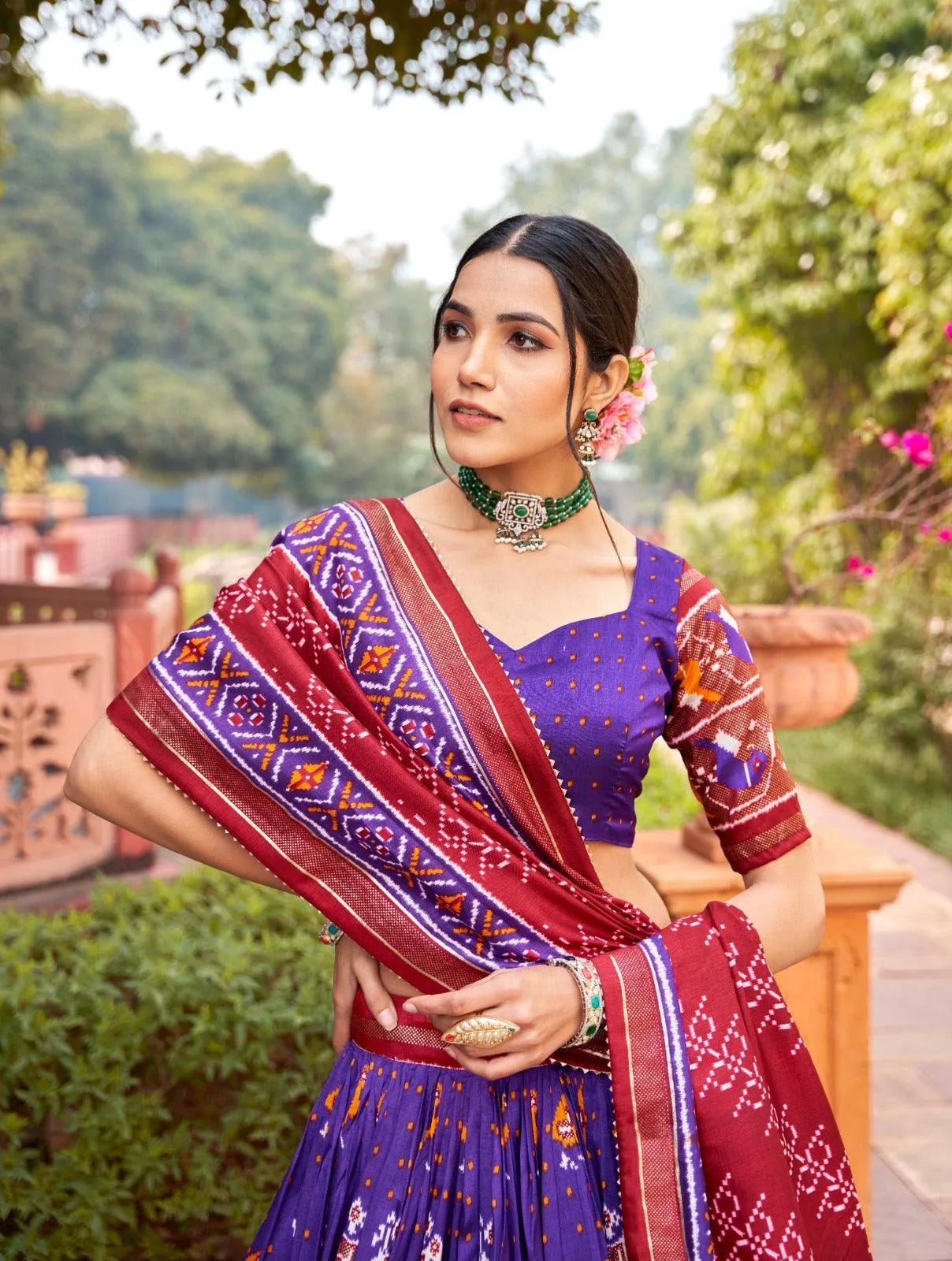 Ikkat Patola Tassel Silk Lehenga