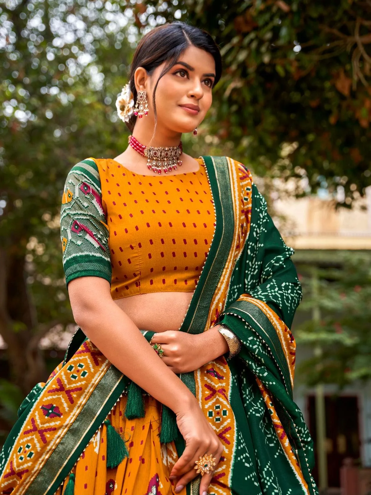 Ikkat Patola Tassel Silk Lehenga