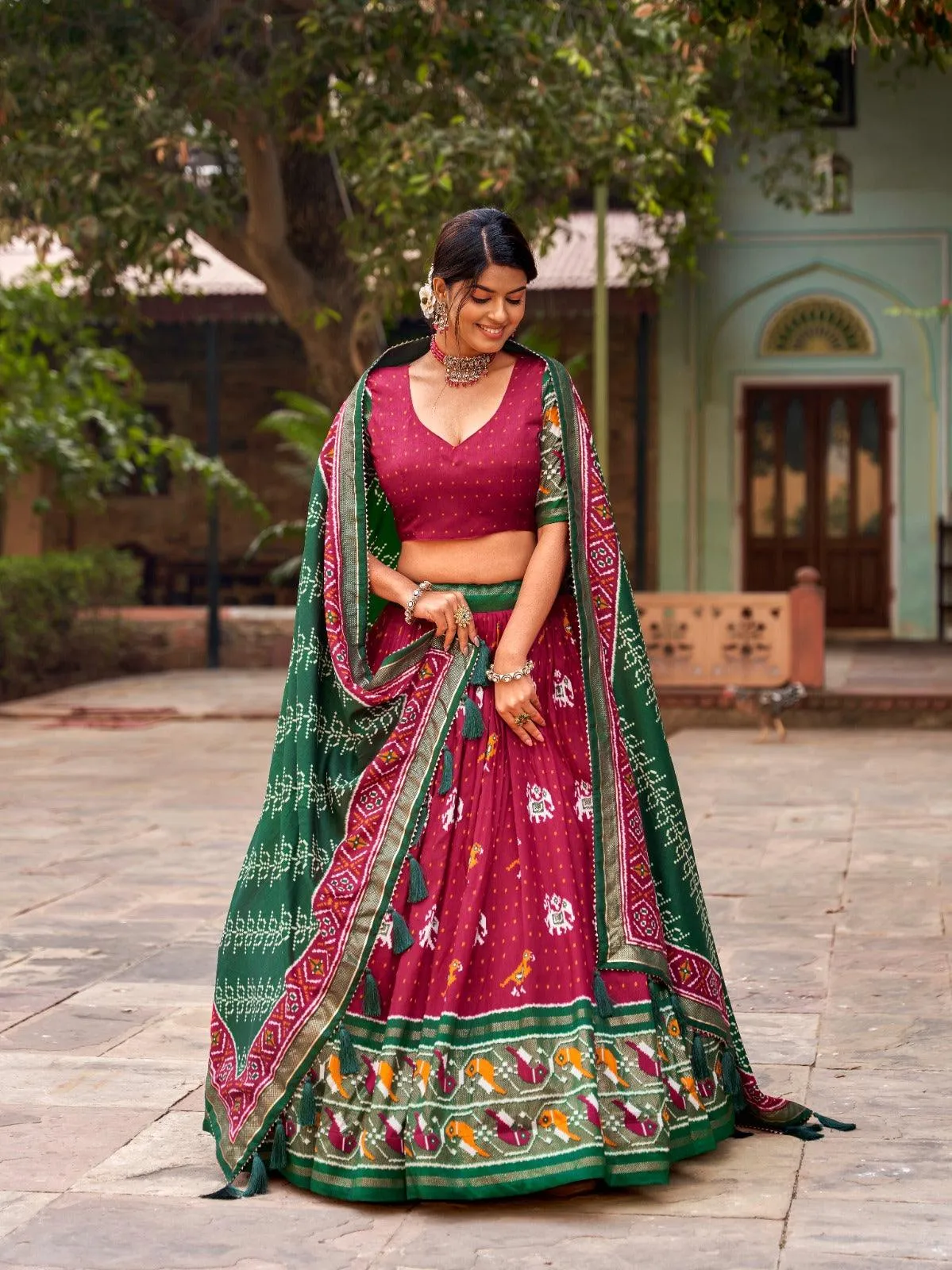 Ikkat Patola Tassel Silk Lehenga