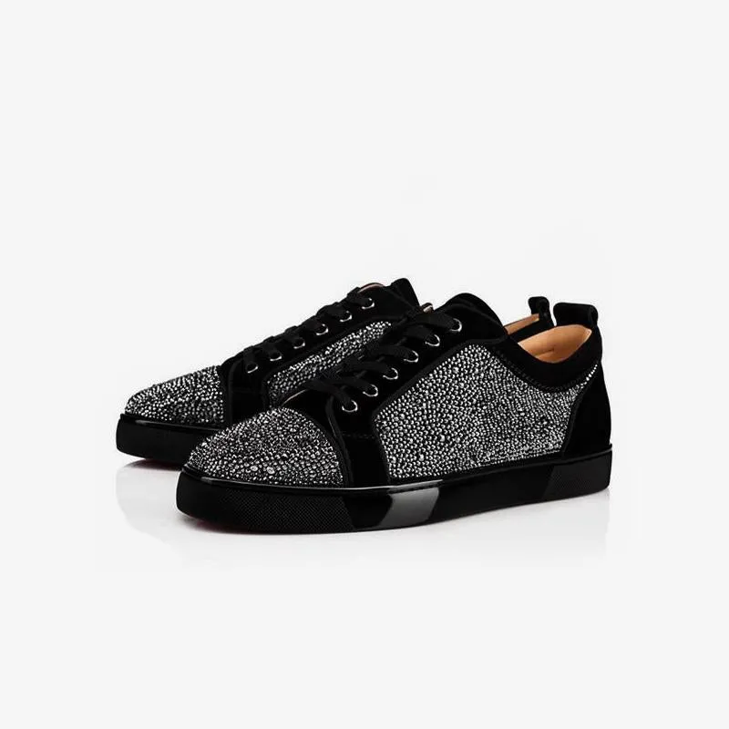 Leather Rhinestones Artwork Sneakers