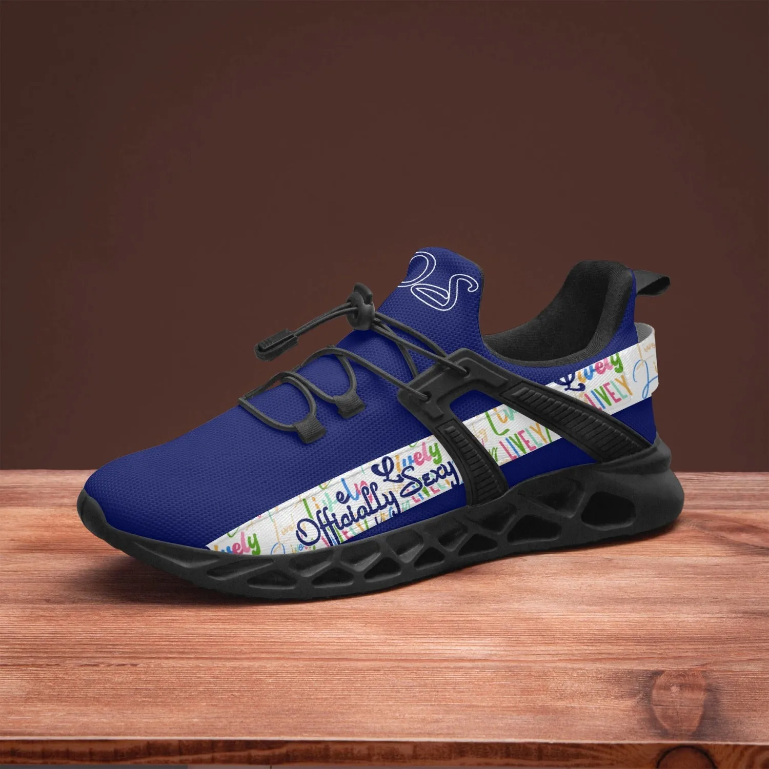 Officially Sexy Lively Collection Solid Navy Mesh Running Shoes Small Text