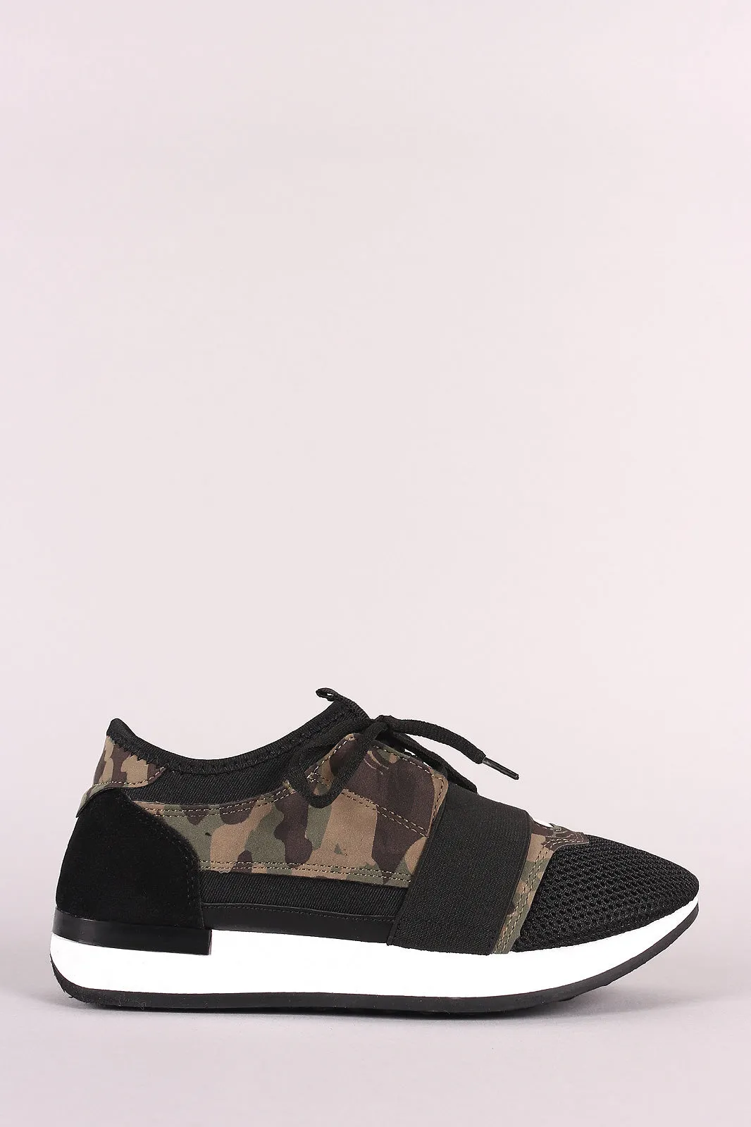 Qupid Camouflage Mesh Toe Lace-Up Sneaker