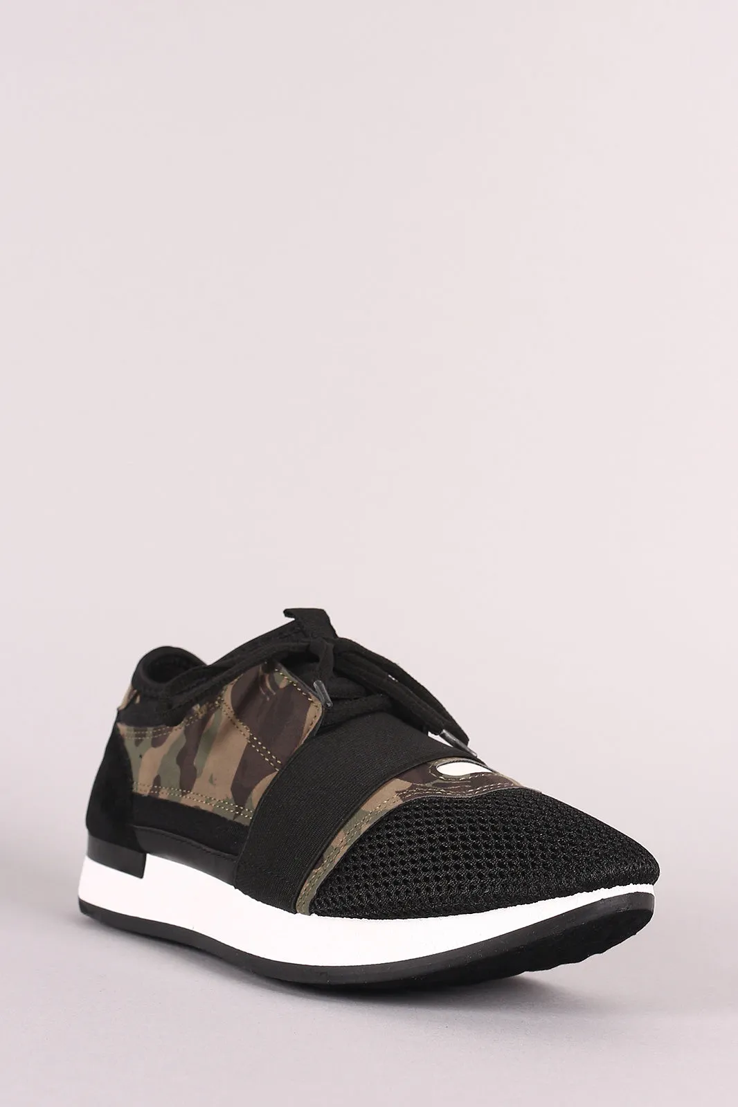 Qupid Camouflage Mesh Toe Lace-Up Sneaker