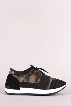 Qupid Camouflage Mesh Toe Lace-Up Sneaker