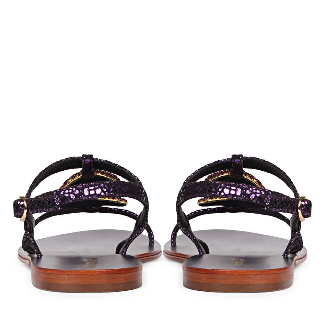 Saint Daisy Purple Leather Flat Sandal