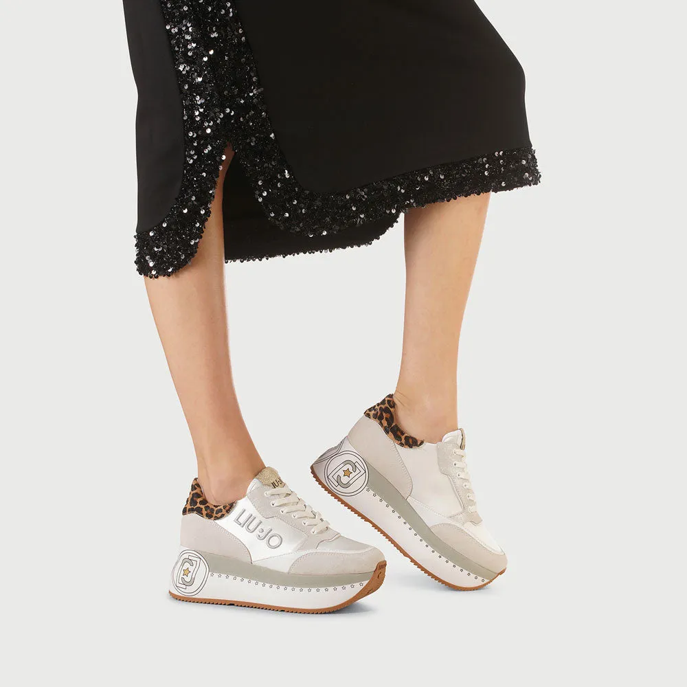 Scarpe Donna LIU JO Sneakers Maxi Platform Bianco con Dettaglio Animalier