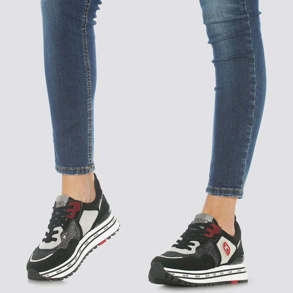 Scarpe Donna LIU JO Sneakers Platform in Suede con Paillettes colore Nero