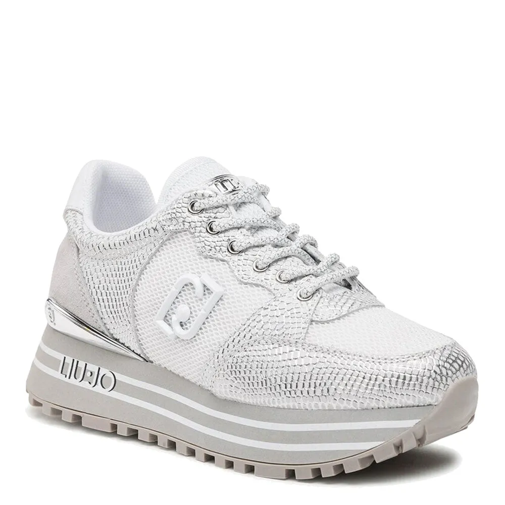 Scarpe Donna LIU JO Sneakers Platform Maxi Wonder 57 in Pelle Stampa Pitone e Mesh colore Purity