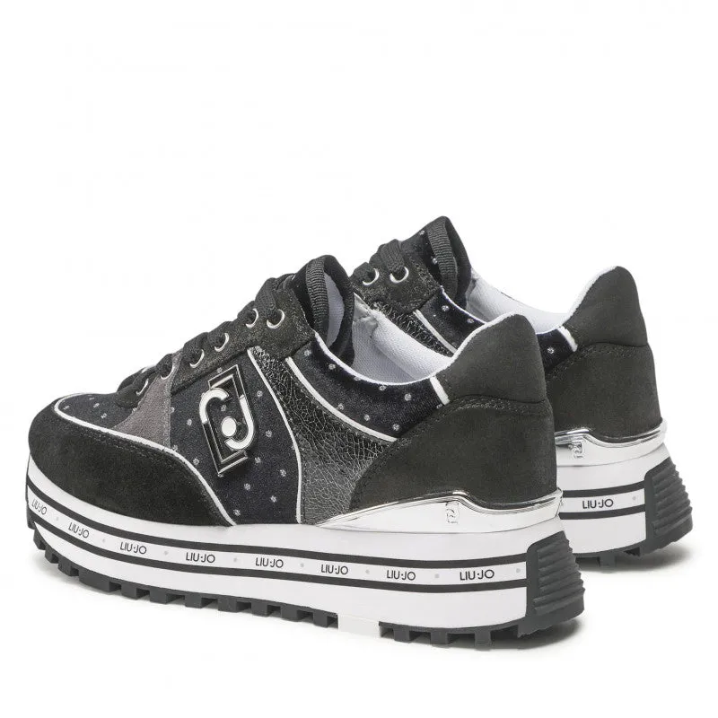 Scarpe Donna LIU JO Sneakers Platform Wonder 20 in Velluto e Pois Glitter Nero