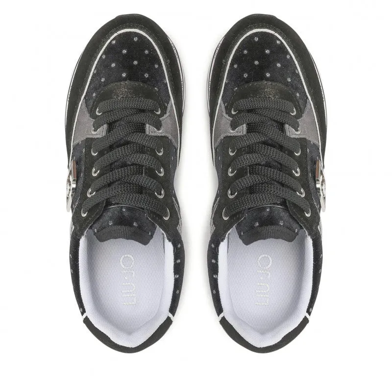 Scarpe Donna LIU JO Sneakers Platform Wonder 20 in Velluto e Pois Glitter Nero