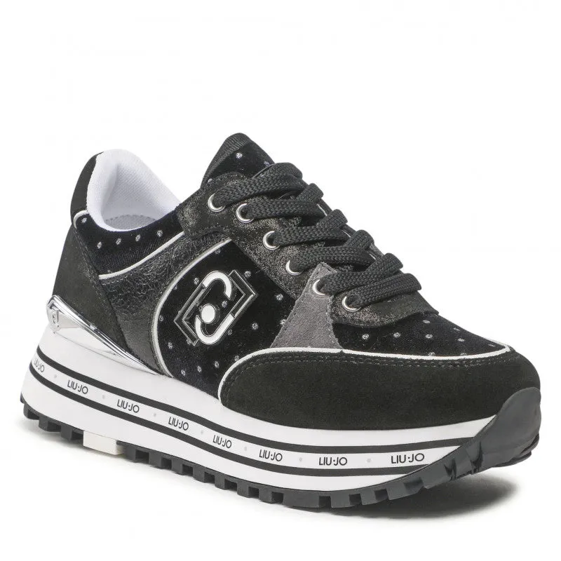 Scarpe Donna LIU JO Sneakers Platform Wonder 20 in Velluto e Pois Glitter Nero