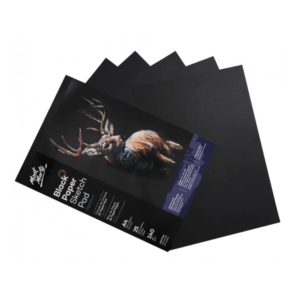 Signature Black Paper Sketch Pad 140gsm A4 25 Sheet