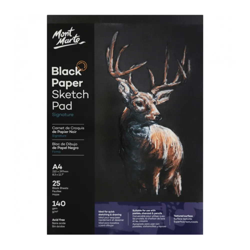 Signature Black Paper Sketch Pad 140gsm A4 25 Sheet