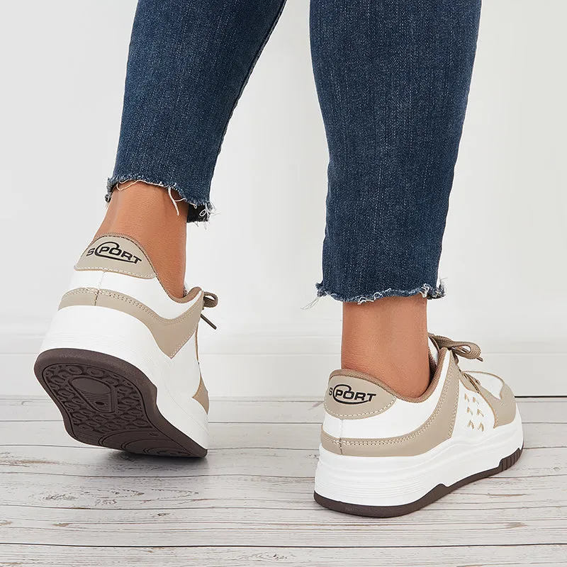 Sohiwoo  Women Lace Up Sneakers Casual Low Top Walking Shoes