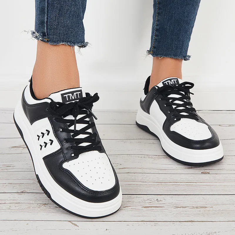 Sohiwoo  Women Lace Up Sneakers Casual Low Top Walking Shoes