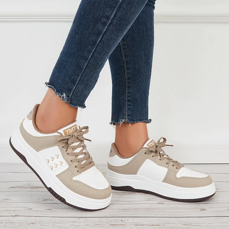 Sohiwoo  Women Lace Up Sneakers Casual Low Top Walking Shoes