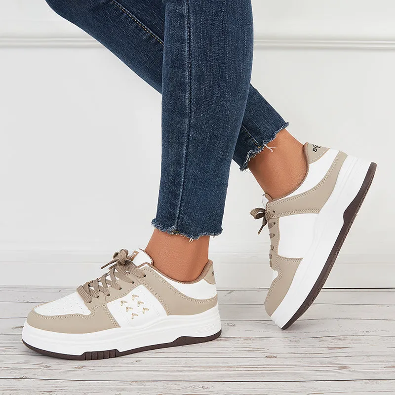 Sohiwoo  Women Lace Up Sneakers Casual Low Top Walking Shoes