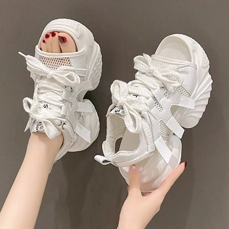 Sohiwoo Women's White Chunky Sports Sandals Hollow Out Platform Wedge Sandals for Women Summer  Fashion Thick Bottom Sandalias Mujer