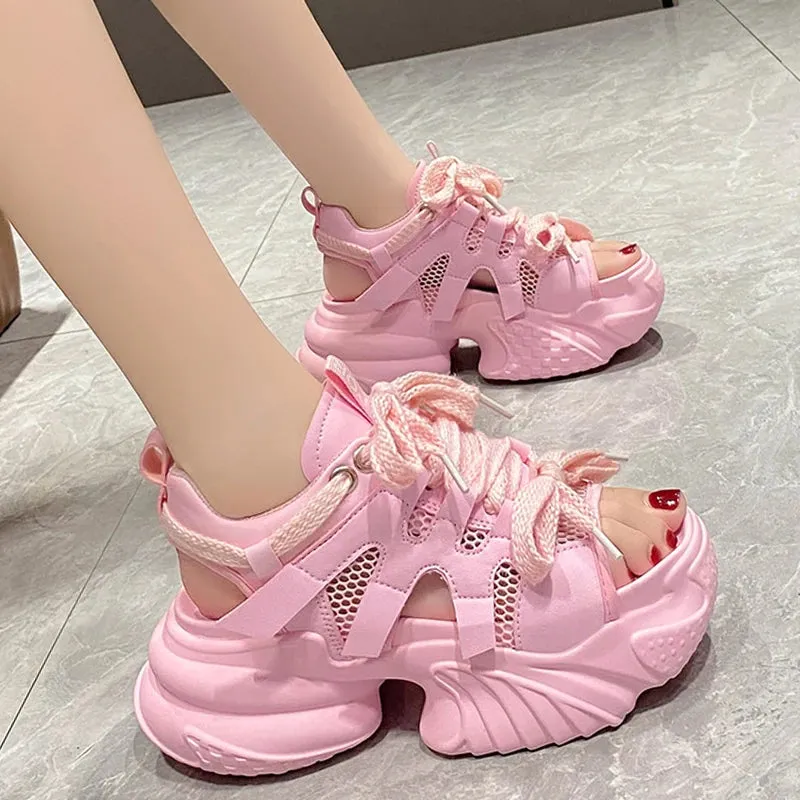 Sohiwoo Women's White Chunky Sports Sandals Hollow Out Platform Wedge Sandals for Women Summer  Fashion Thick Bottom Sandalias Mujer