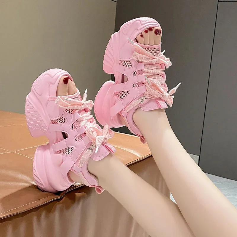 Sohiwoo Women's White Chunky Sports Sandals Hollow Out Platform Wedge Sandals for Women Summer  Fashion Thick Bottom Sandalias Mujer