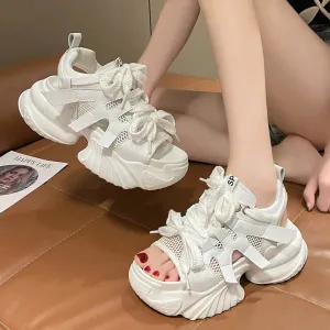 Sohiwoo Women's White Chunky Sports Sandals Hollow Out Platform Wedge Sandals for Women Summer  Fashion Thick Bottom Sandalias Mujer
