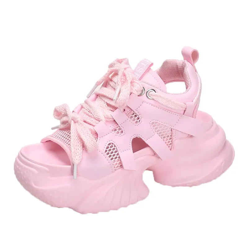 Sohiwoo Women's White Chunky Sports Sandals Hollow Out Platform Wedge Sandals for Women Summer  Fashion Thick Bottom Sandalias Mujer