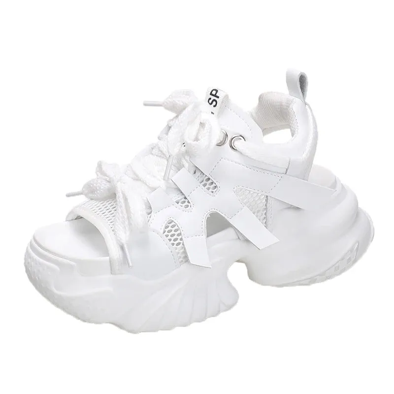 Sohiwoo Women's White Chunky Sports Sandals Hollow Out Platform Wedge Sandals for Women Summer  Fashion Thick Bottom Sandalias Mujer