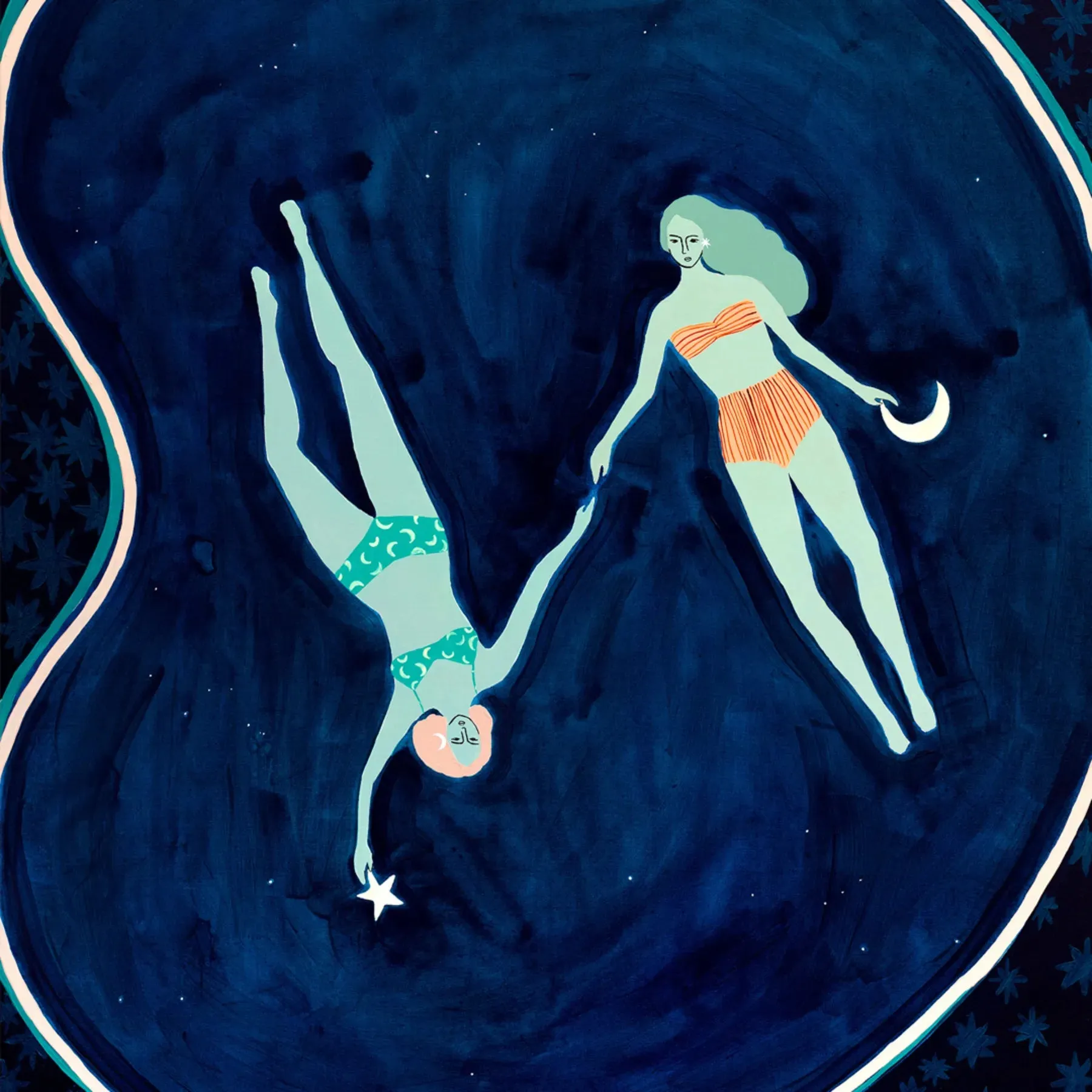 Star Swims Canvas Print 45cm x 55cm Oak Frame