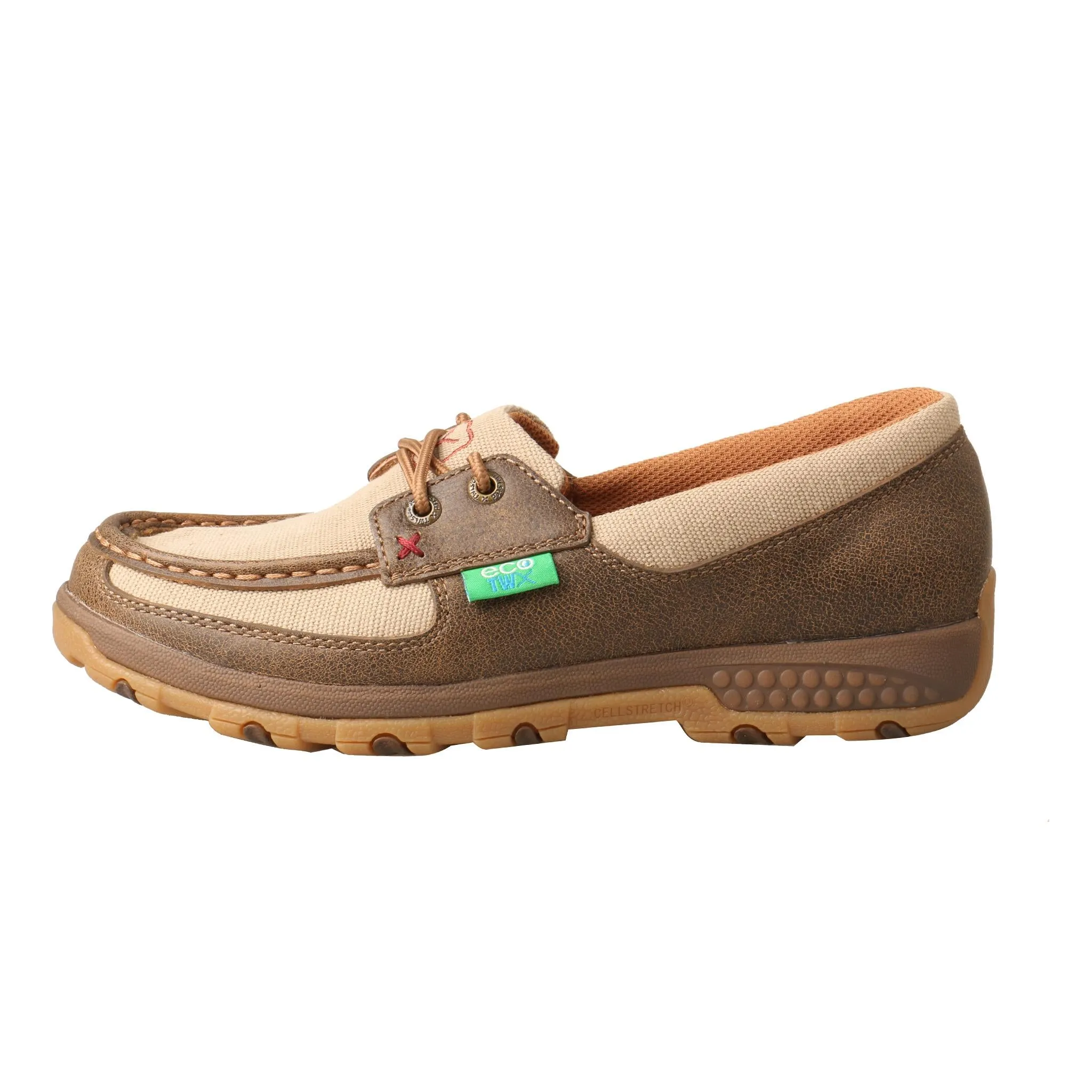 'Twisted X' Women's CellStretch Boat Shoe Driving Moc - Bomber / Khaki