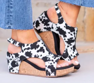 Very G "Justice" Cork Wedge Sandal (Cow Print)