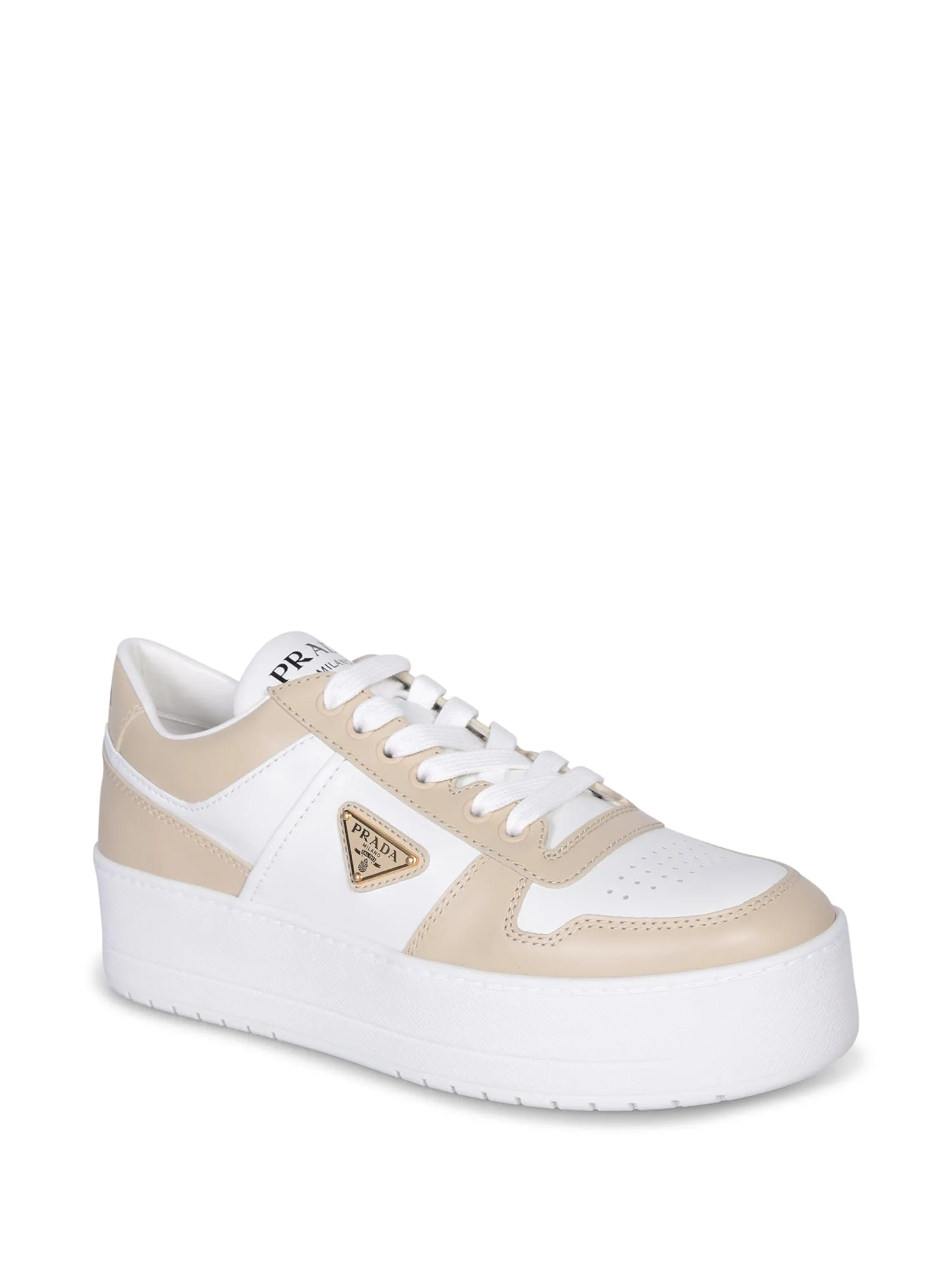 White and Beige Platform Sneakers