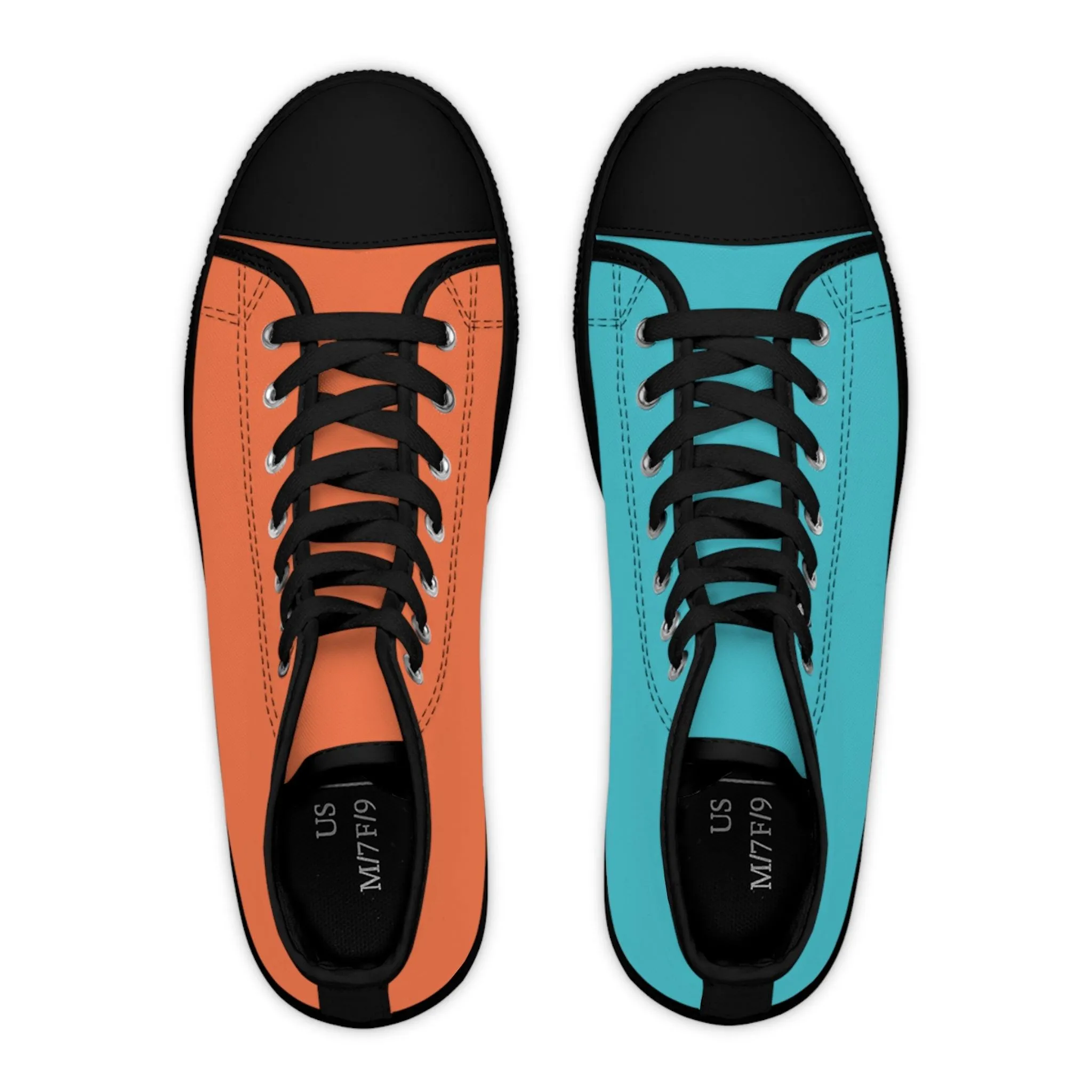 Women's Turquoise & Coral Mismatched High Top Sneakers